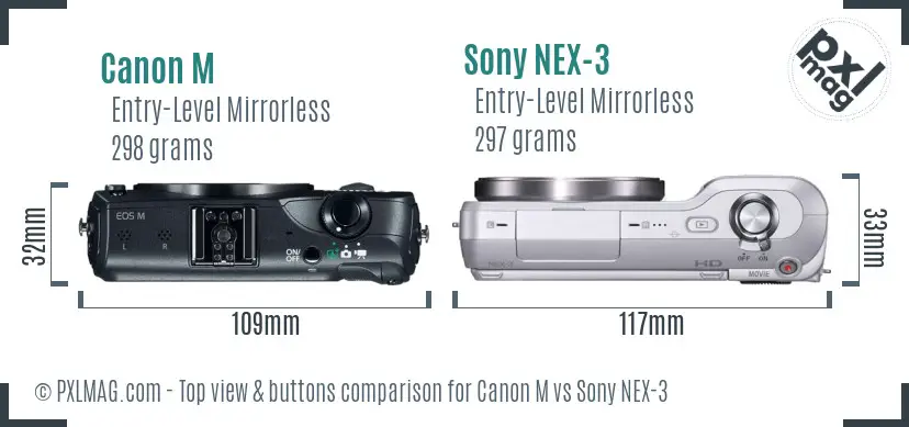 Canon M vs Sony NEX-3 top view buttons comparison Canon M vs Sony NEX-3 top view buttons comparison
