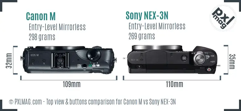Canon M vs Sony NEX-3N top view buttons comparison