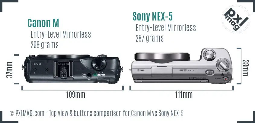 Canon M vs Sony NEX-5 top view buttons comparison