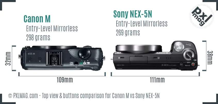 Canon M vs Sony NEX-5N top view buttons comparison