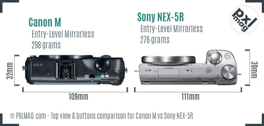 Canon M vs Sony NEX-5R top view buttons comparison
