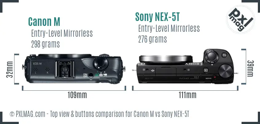 Canon M vs Sony NEX-5T top view buttons comparison