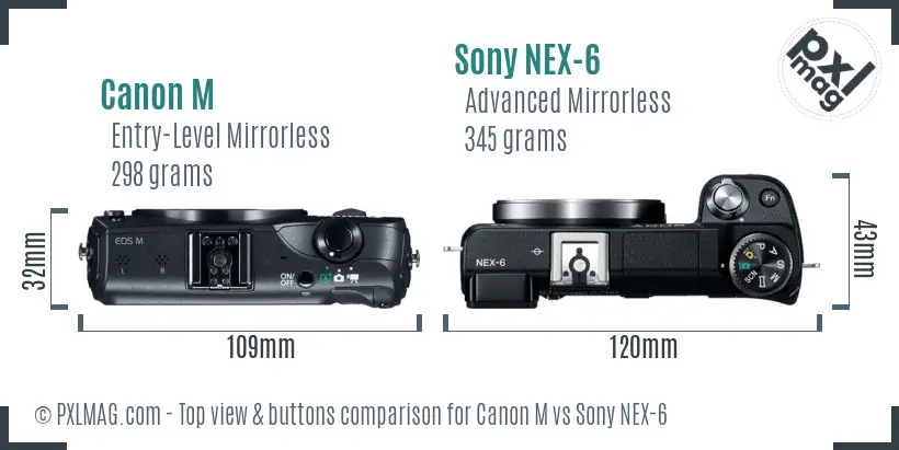 Canon M vs Sony NEX-6 top view buttons comparison