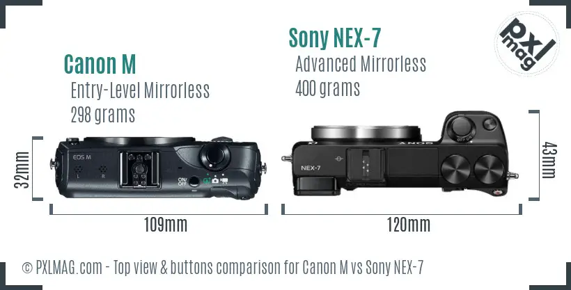 Canon M vs Sony NEX-7 top view buttons comparison