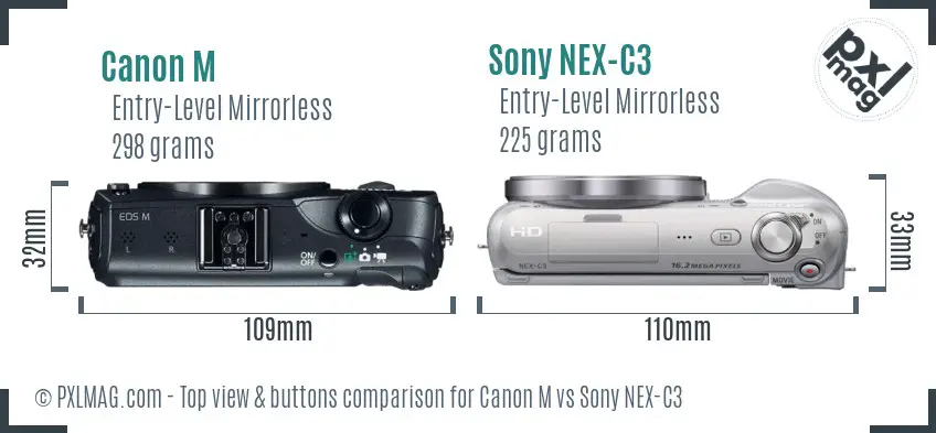 Canon M vs Sony NEX-C3 top view buttons comparison