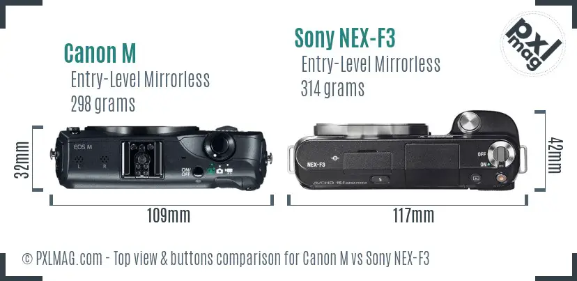 Canon M vs Sony NEX-F3 top view buttons comparison