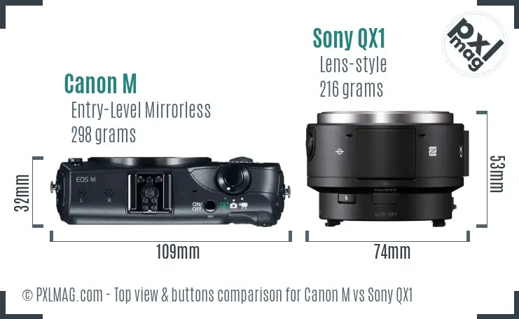 Canon M vs Sony QX1 top view buttons comparison