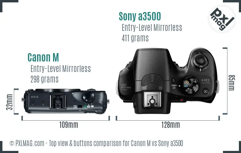 Canon M vs Sony a3500 top view buttons comparison