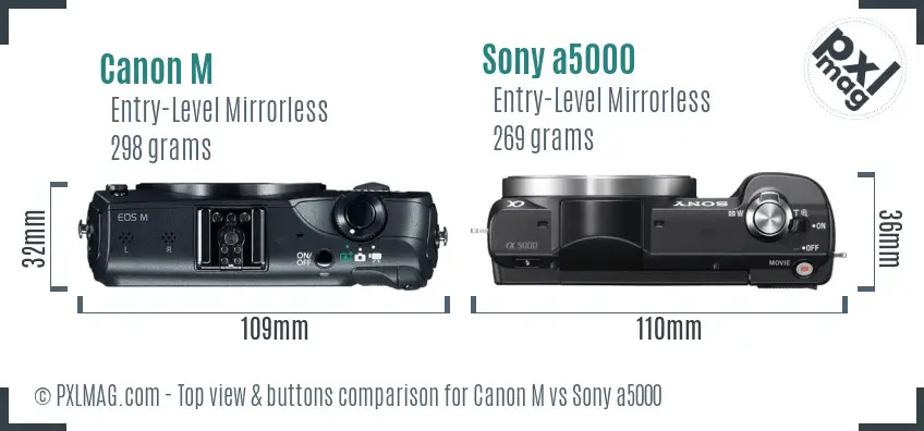 Canon M vs Sony a5000 top view buttons comparison