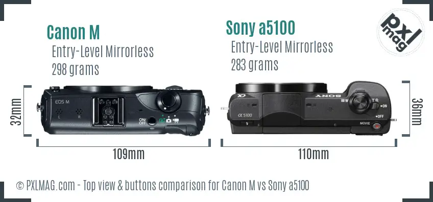 Canon M vs Sony a5100 top view buttons comparison