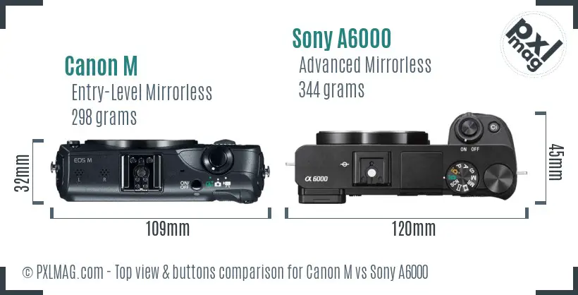 Canon M vs Sony A6000 top view buttons comparison