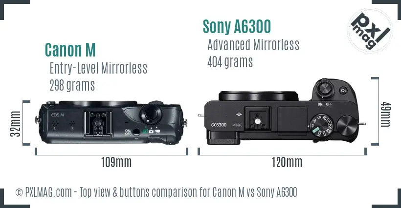Canon M vs Sony A6300 top view buttons comparison