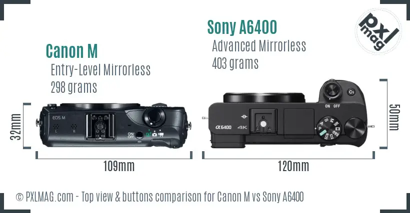 Canon M vs Sony A6400 top view buttons comparison