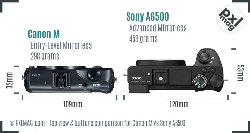 Canon M vs Sony A6500 top view buttons comparison