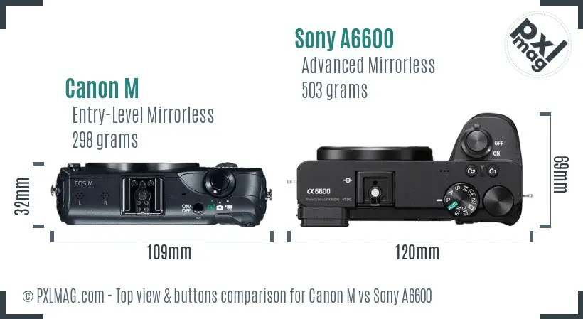 Canon M vs Sony A6600 top view buttons comparison