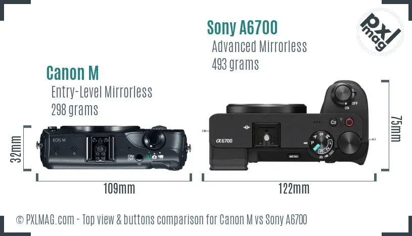 Canon M vs Sony A6700 top view buttons comparison Canon M vs Sony A6700 top view buttons comparison