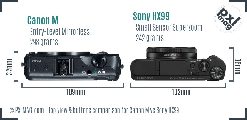 Canon M vs Sony HX99 top view buttons comparison