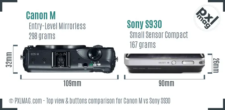 Canon M vs Sony S930 top view buttons comparison