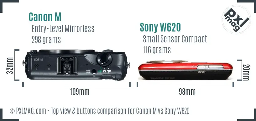 Canon M vs Sony W620 top view buttons comparison