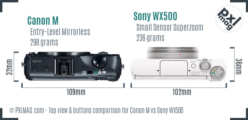 Canon M vs Sony WX500 top view buttons comparison