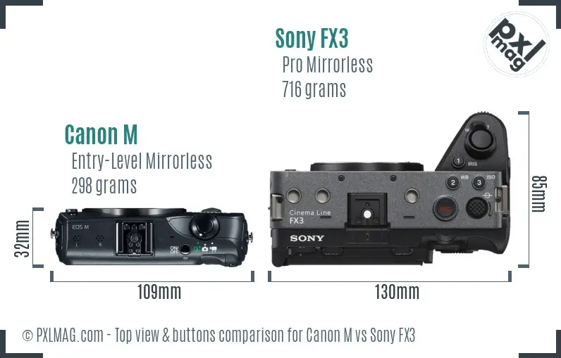 Canon M vs Sony FX3 top view buttons comparison