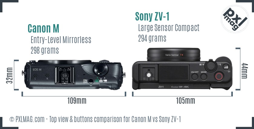 Canon M vs Sony ZV-1 top view buttons comparison