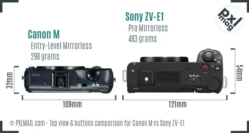 Canon M vs Sony ZV-E1 top view buttons comparison