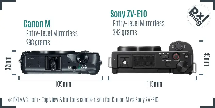Canon M vs Sony ZV-E10 top view buttons comparison
