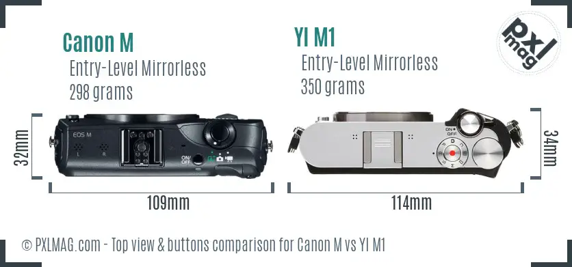 Canon M vs YI M1 top view buttons comparison