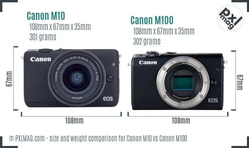 Canon M10 vs Canon M100 size comparison