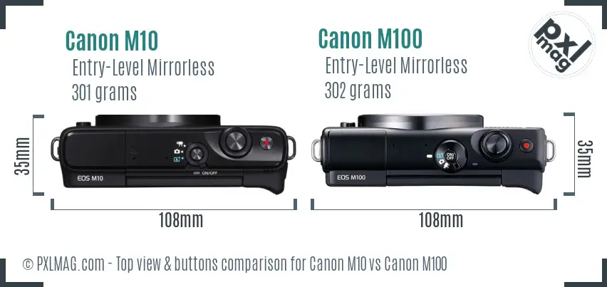 Canon M10 vs Canon M100 top view buttons comparison
