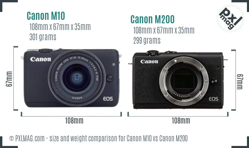 Canon M10 vs Canon M200 size comparison