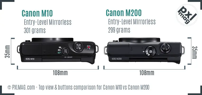 Canon M10 vs Canon M200 top view buttons comparison