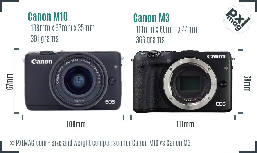 Canon M10 vs Canon M3 size comparison