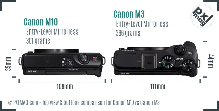 Canon M10 vs Canon M3 top view buttons comparison