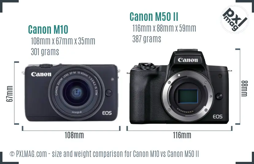 Canon M10 vs Canon M50 II size comparison