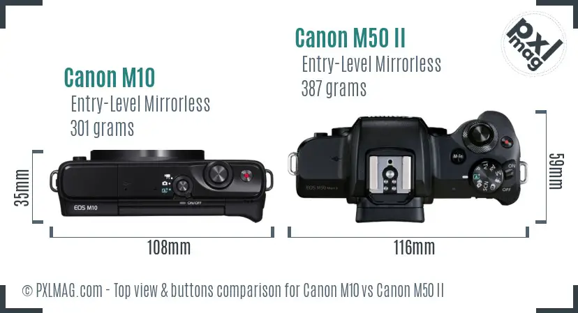 Canon M10 vs Canon M50 II top view buttons comparison