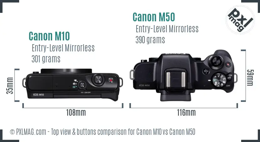 Canon M10 vs Canon M50 top view buttons comparison