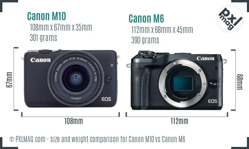 Canon M10 vs Canon M6 size comparison