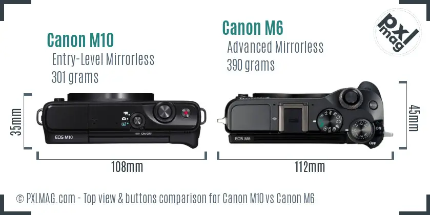 Canon M10 vs Canon M6 top view buttons comparison