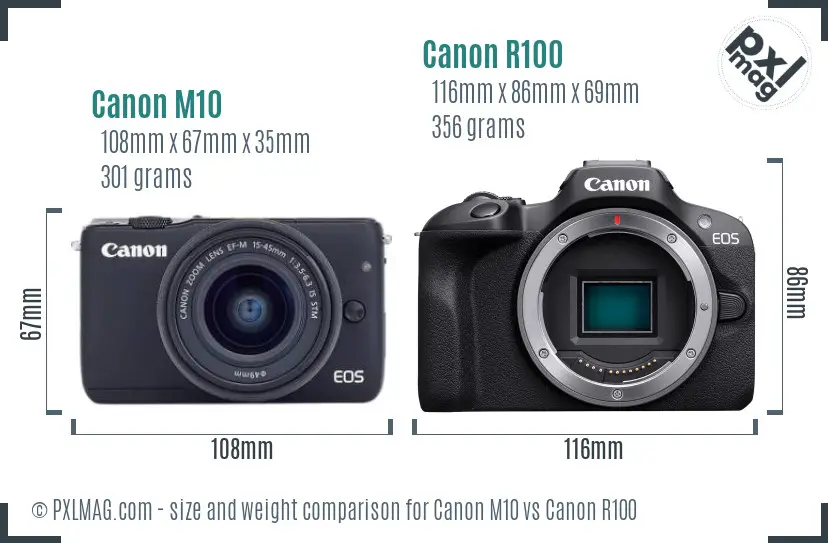 Canon M10 vs Canon R100 size comparison Canon M10 vs Canon R100 size comparison