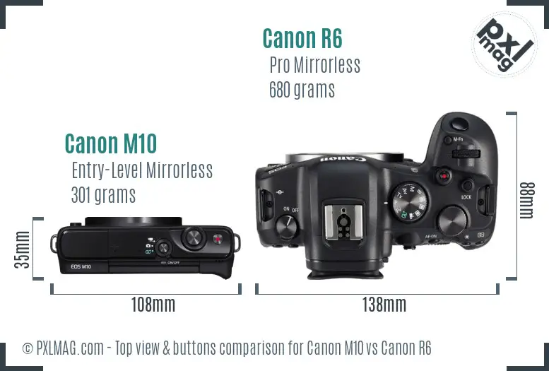 Canon M10 vs Canon R6 top view buttons comparison