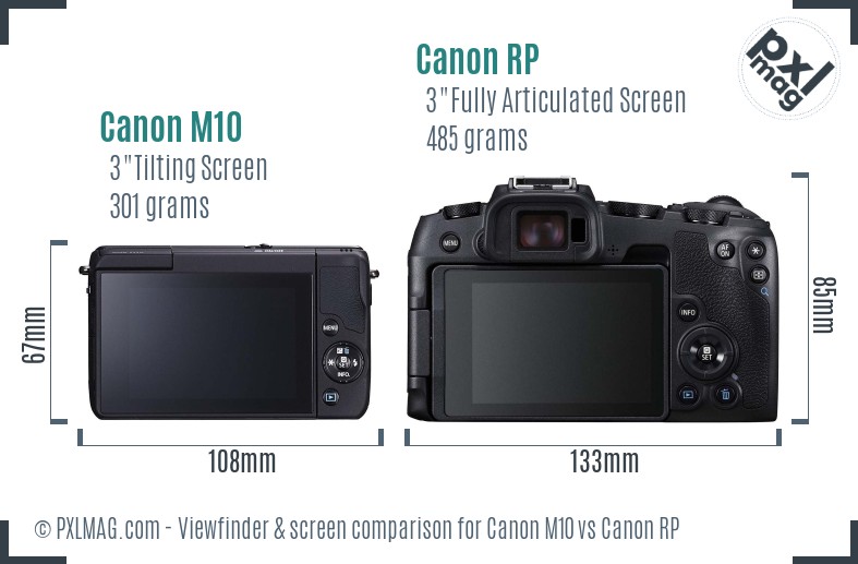 Canon M10 vs Canon RP Screen and Viewfinder comparison