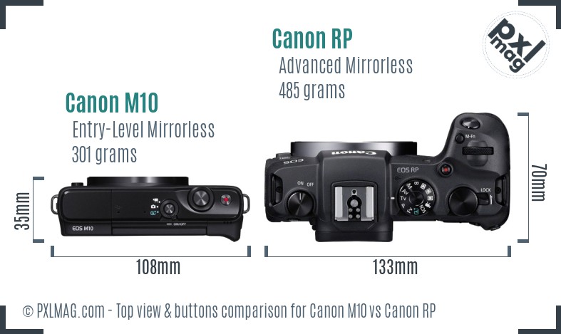 Canon M10 vs Canon RP top view buttons comparison