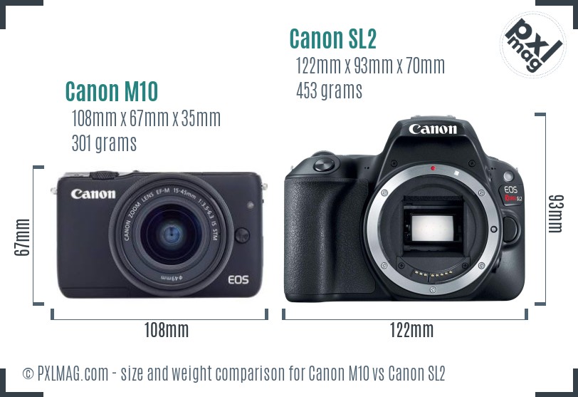 Canon M10 vs Canon SL2 size comparison Canon M10 vs Canon SL2 size comparison
