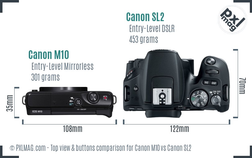 Canon M10 vs Canon SL2 top view buttons comparison