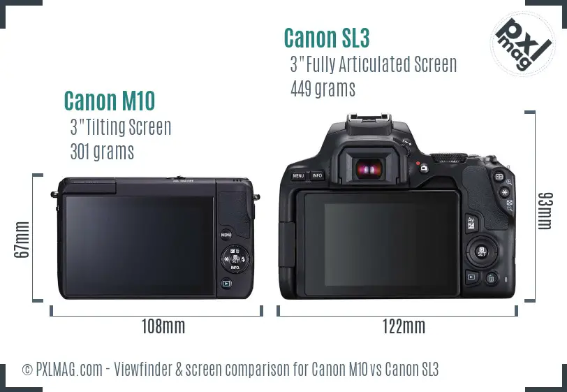 Canon M10 vs Canon SL3 Screen and Viewfinder comparison