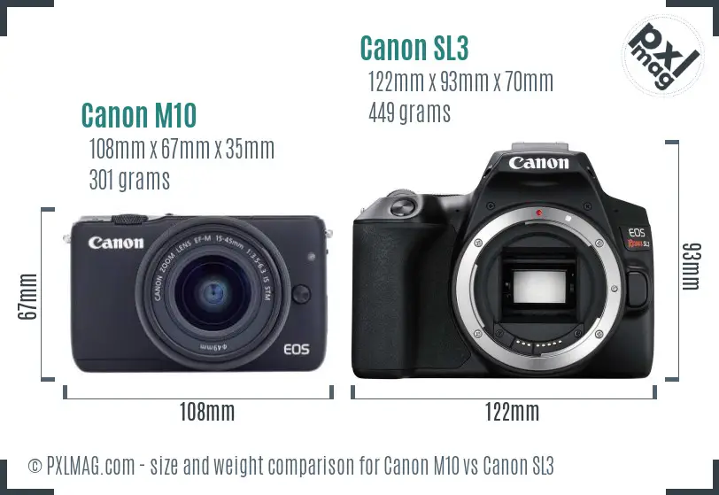Canon M10 vs Canon SL3 size comparison