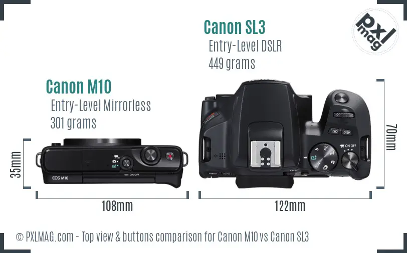 Canon M10 vs Canon SL3 top view buttons comparison