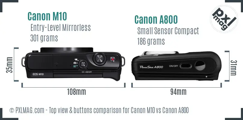 Canon M10 vs Canon A800 top view buttons comparison